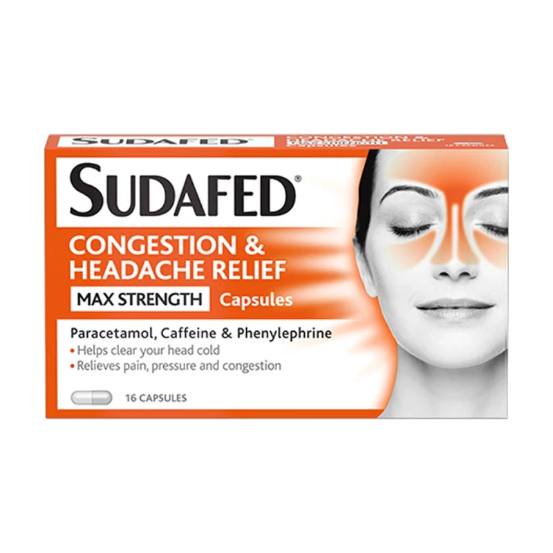 Sudafed Congestion & Headache Relief Max Strength Caps 16's