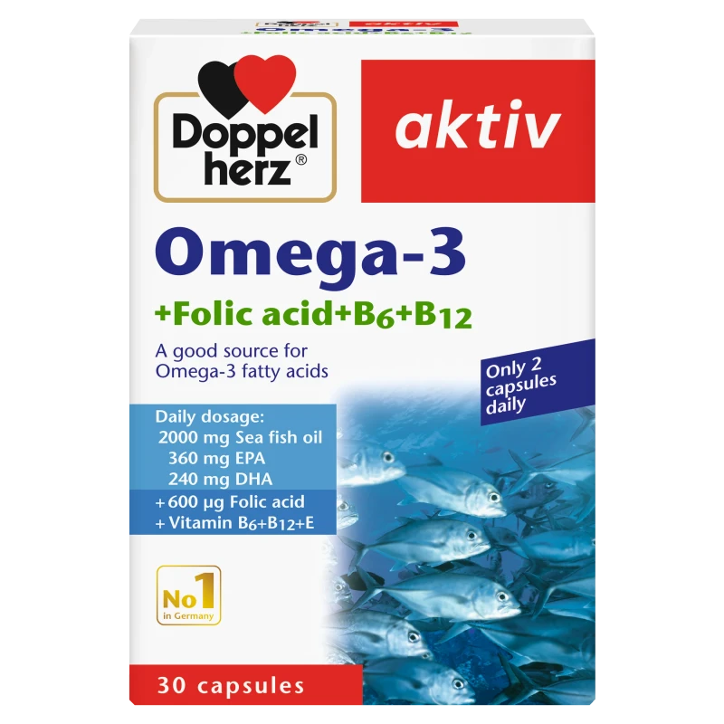 Doppelherz Omega 3 + Folic Acid + B6 + B12 Heart & Brain Support 30’s